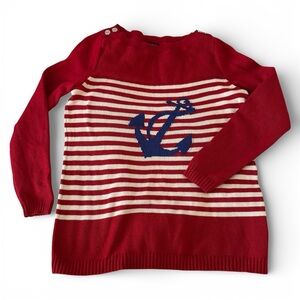 Talbots Womens Striped Sweater Size Medium Anchor Red White Blue Nautical